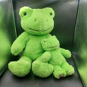 2 Build A Bear Spring Green Frogs 16" & 8" Plush Stuffed Animal Soft Toy Lovey